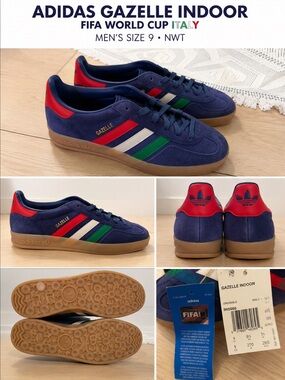 Adidas Gazelle Indoor FIFA World Cup Italy Blue Green Red Sneakers Men’s 9 NWT
